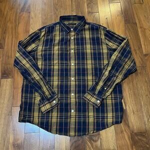 Banana Republic Men's XL Yellow Plaid Flannel Shirt Untucked Slim Fit